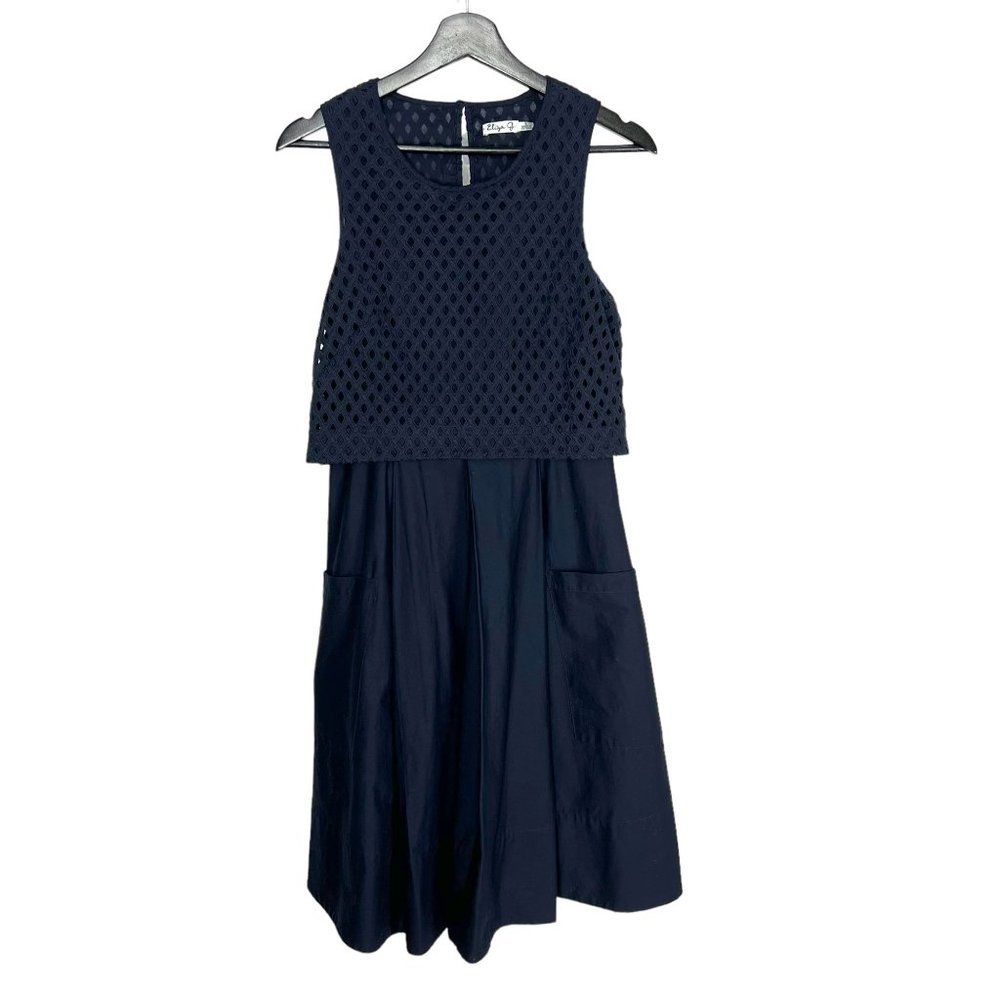 Eliza J Navy Blue Sleeveless Cut Out Top Full Skirt Midi Dress 4